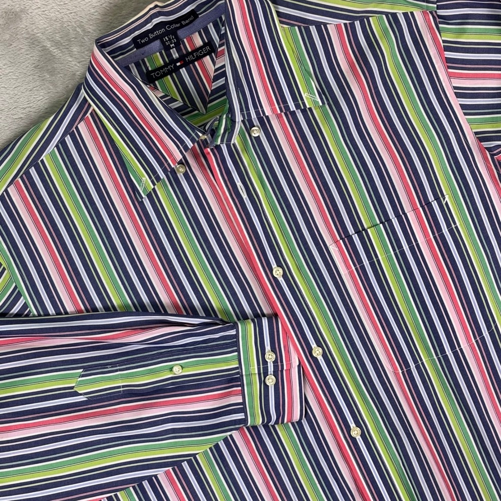 Vintage‎ Tommy Hilfiger Men's Striped Button Down Shirt Sz M Multicolor Cotton